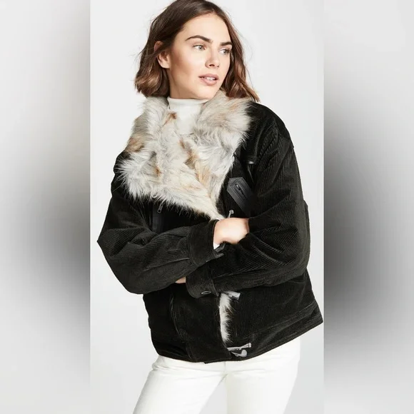 Free People Black Bomber Jacket with Faux Fur Collar - Picture 16 of 16